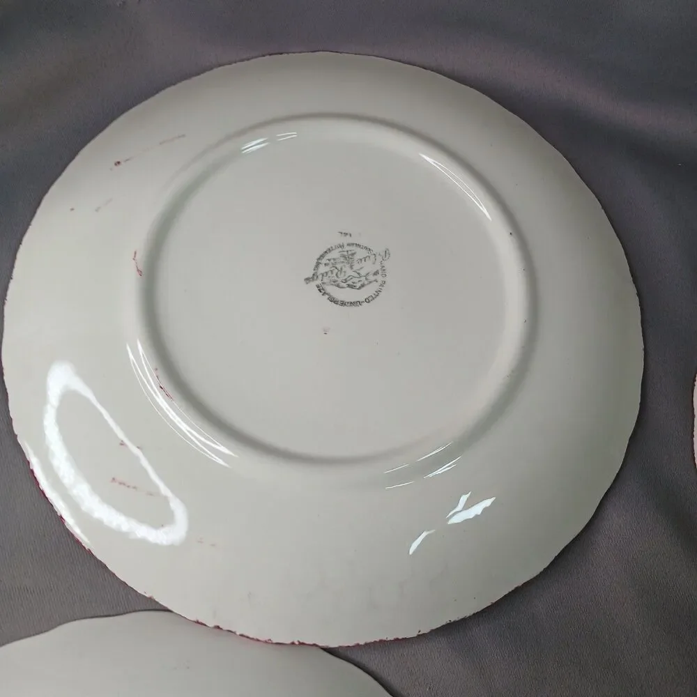 4 Blue Ridge Southern Pottery Lucheon Plates Crab Apples Vintage 5 Apples Red